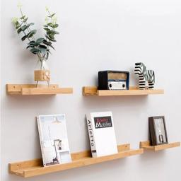 Prateleira de parede de bambu e madeira para decoração de casa, estante para livros, bonecas, prateleira para artesanato - Image 1