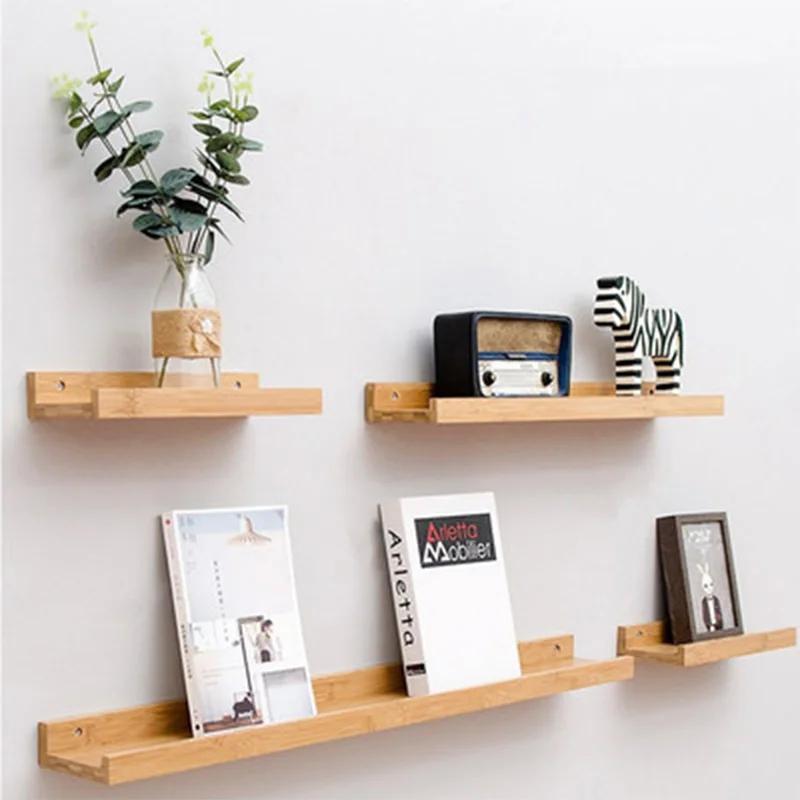 Prateleira de parede de bambu e madeira para decoração de casa, estante para livros, bonecas, prateleira para artesanato - Image 1