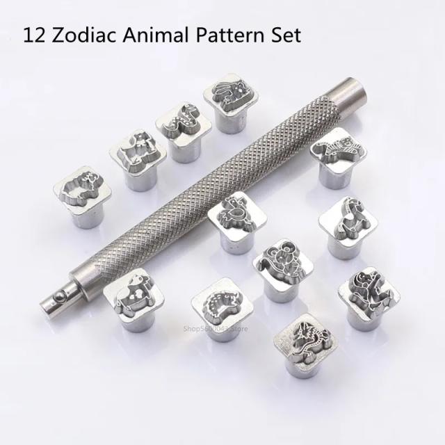 Conjunto de Carimbos Artesanais para Couro com Temas do Zodíaco e Constelações em Metal para DIY