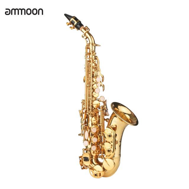 Saxofone Soprano Bb Laca Dourada com Estojo, Acessórios e Kit de Limpeza para Iniciantes