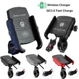 Suporte de celular para motocicleta com qc 3.0, carregador usb sem fio, para iphone 12 11 x samsung com gps - Image 1