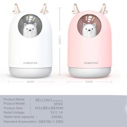 Bonito Pet Ultrasonic Air Umidificador, Eletrodomésticos, USB, Cool Mist, Aroma, Difusor de Óleo, Cor Romântica, Lâmpada LED, 300ml - Image 5