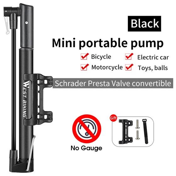 West biking-alta pressão bomba de ar para bicicleta, mini bomba liga portátil com medidor, válvula Schrader presta, inflator pneu - Image 1