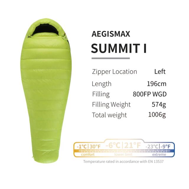 Saco de Dormir Múmia Aegismax Summit1: Ultralight, Impermeável e Ideal para Acampamentos de Inverno em Nylon para Adultos