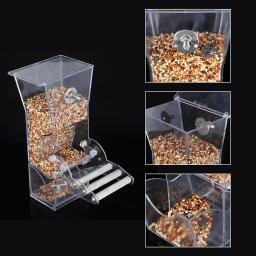 Alimentador automático de pássaros, recipiente de comida em acrílico para sementes de papagaio, acessórios para gaiolas de pássaros para periquitos, canários e cacatuas, dispositivo de alimentação de aves - Image 1