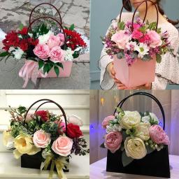 Saco De Presente De Mão De Papel Kraft, Caixa De Presente Da Flor, Sacola De Embalagem De Flor Portátil para Casamento, Decorações Do Dia Das Mães - Image 6