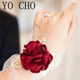 YO CHO-Corsage de pulso para dama de honra, pulseira casamento para dama de honra, flores de seda para homens - Image 1