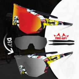 QUESHARK-Óculos de sol polarizados para homens e mulheres, óculos esportivos bicicleta, óculos de estrada, MTB Riding Goggles, QE42, 3 Lens Set - Image 5