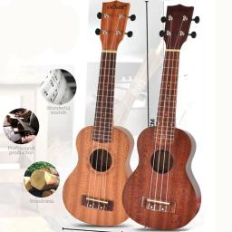 Soprano Iniciante Ukulele, guitarra mogno, afinação delicada, Peg, 4 cordas, madeira, 21" - Image 1