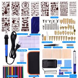 112 pces queima de madeira kit ajustável temperatura 220-480 woodferramenta de queima de madeira 60w pyrography caneta conjunto para gravação escultura de solda - Image 1