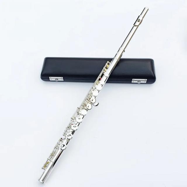 Flauta Transversal Cupronickel JFL-511ES de 16 Buracos com Chave - Instrumento Musical de Taiwan com Estojo Inclusivo
