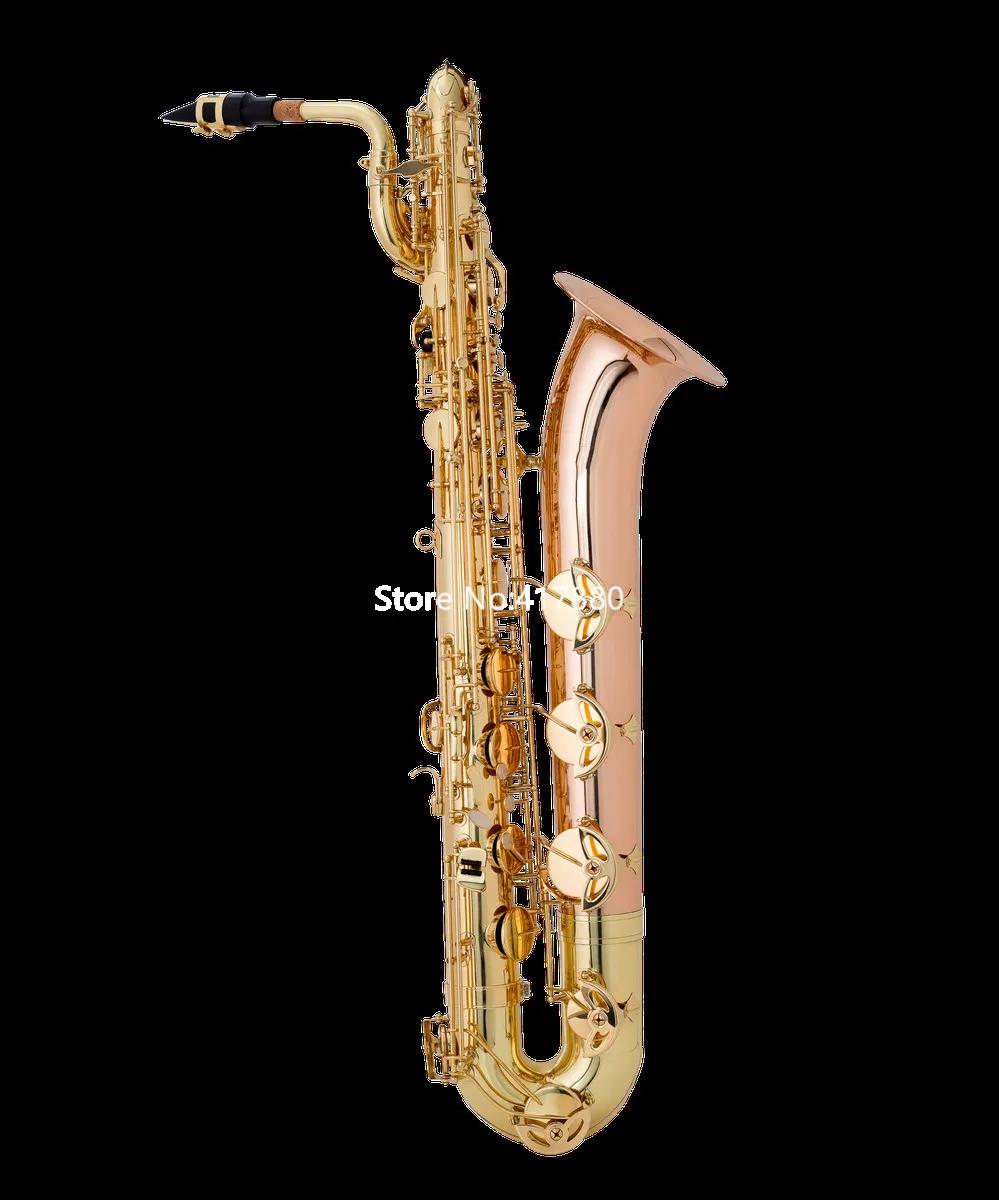 Venda quente saxofone baritone e plana baixo uma laca de ouro rosa bronze sino instrumento musical profissional com caso - Image 1