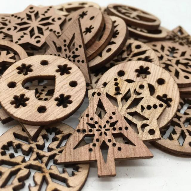 Enfeites de Natal de Madeira Inacabados para DIY - 20 Peças Artesanais para Decoração de Festa e Ornamentos Pendurados