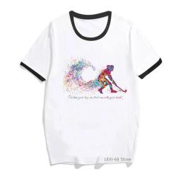 Campo de hóquei menina impressão em aquarela t camisa das mulheres branco tshirt feminino verão topos manga curta camiseta femme streetwear - Image 3