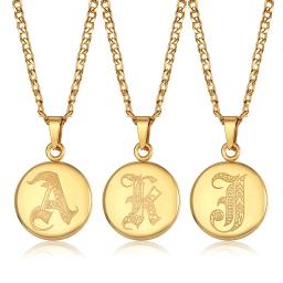 Colar de pingente, elegante, retrô, iniciais, para mulheres, homens, letras do alfabeto, aço inoxidável, redondo, moeda, enfeite de jóias, presente kp663 - Image 3