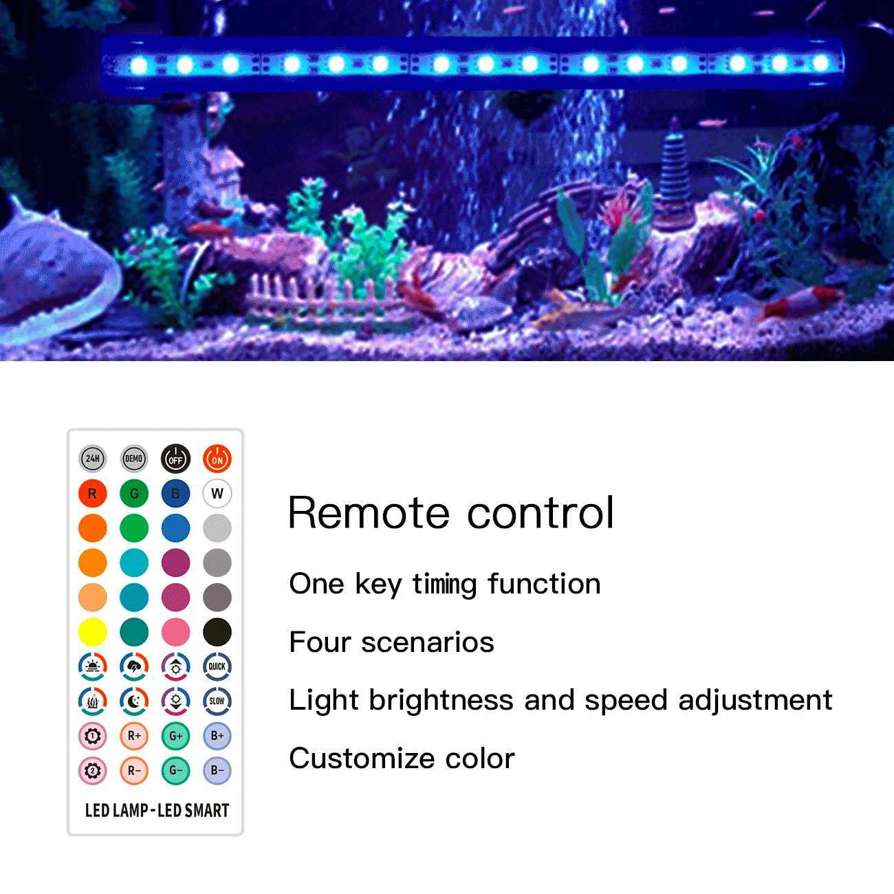 Lâmpada led para aquário, equipamento para o crescimento de peixes, com controle remoto, lâmpada rgb, para aquário, 20 a 60cm - Image 1