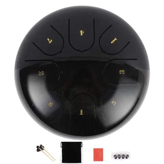 Mini Tambor de 6 Polegadas com 8 Tons de Aço - Instrumento de Percussão para Meditação com Baquetas e Berços para Dedos