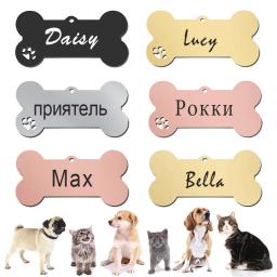 Etiqueta de identificação personalizada gravada nome do animal de estimação para cão gato cachorro chaveiro charme pingente osso colar acessórios - Image 1