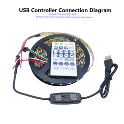 Fita LED com controle Bluetooth, fita flexível da lâmpada, RGB 5050 String, USB, luz de fundo da TV, decoração da festa, DC 5V, WS2812B, 1m-5m - Image 4