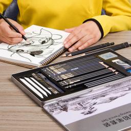 Kit profissional de lápis de madeira para desenho, 29 peças, grafite, carvão vegetal, caixa de lata, kit de lápis de desenho para esboço, materiais artísticos - Image 6