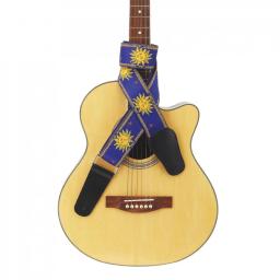 Correia de guitarra, tecido duplo, padrão de flores, couro legítimo, com extremidades para violão elétrico acústico - Image 3