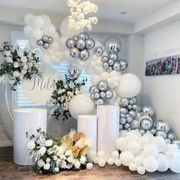 Kit de balões metalizados em prata branco, 125 pçs, arco, guirlanda 4d, bola, chá de bebê, decoração de casamento, plano de fundo, parede, suprimentos para festas - Image 1