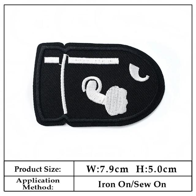 Patches de Apliques Bordados Preto e Branco para DIY em Vestuário com Tema Musical de 1987