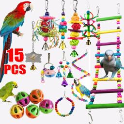 Combinação de brinquedos papagaio pássaro acessórios artigos papagaio mordida brinquedo do pássaro de estimação para o papagaio brinquedo formação pássaro sino bola de balanço de pé - Image 1
