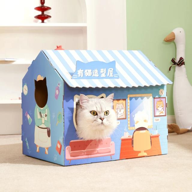 Casinha e Brinquedo Multifuncional para Gatos: Arranhador em Papelão com Placa Raspadora
