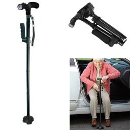 Bastão telescópico dobrável com luz LED, Dobrável Trusty Walking Cane para os pais mais velhos, Camping, Caminhadas, Trekking Stick - Image 1