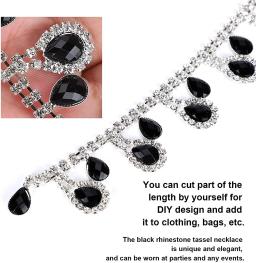 Strass borla chain, 1 jarda de vidro preto gota colar franja guarnição para artesanato decoração diy festa casamento nupcial enfeite - Image 1
