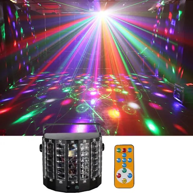 Controle Remoto DJ LED RGBW Butterfly com Luz Laser Efeito Floral - Ideal para Festas, Entretenimento e Ambientes Profissionais