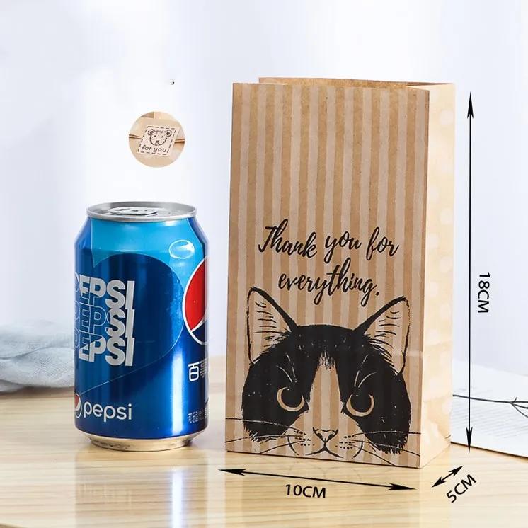 Saco De Presente De Papel Kraft, Gato Doces e Cookies, Embalagem De Casamento, Favores De Festa De Aniversário, Kitten Pequena Embalagem De Artesanato, Goodie, 10Pcs - Image 1