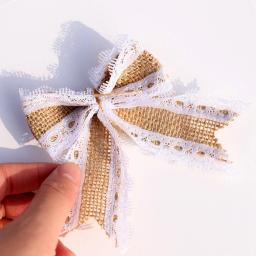 Laço de renda de juta, laço de guarnição vintage natural para artesanato, fita de serapilheira de juta faça você mesmo, decoração de casamento e natal com 10 peças - Image 3