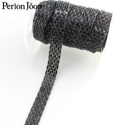 Guarnição de fita de strass para decoração de vestido, fita de ferro, apliques de ferro, vidro preto e dourado, arranjo de cristal, TR099, 1 jarda - Image 3