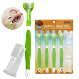 Pet Toothbrush Kit para cão e gato, Cuidados dentários, Três cabeças, Dedo Toothbrush, Dentes limpeza da boca - Image 1