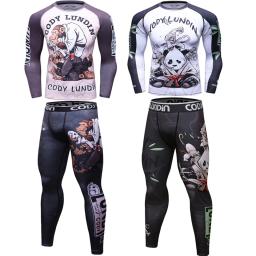 Homens Kickboxing T-Shirt e Calças Conjuntos, Rash Guard, Ginásio de Formação, MMA Boxing Kit, Muay Thai, Rashguard, Rash Guard - Image 1
