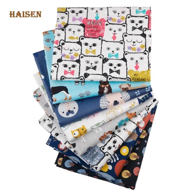 Sarja de Algodão para DIY: Conjunto de 8 Tecido Patchwork com Gatos, Cães e Ursos para Costura e Artesanato