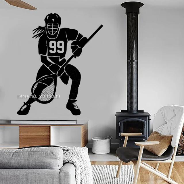 Pôster de Lacrosse Feminino Personalizado para Quarto Infantil - Adesivos de Parede Esportivos e Decoração Murais