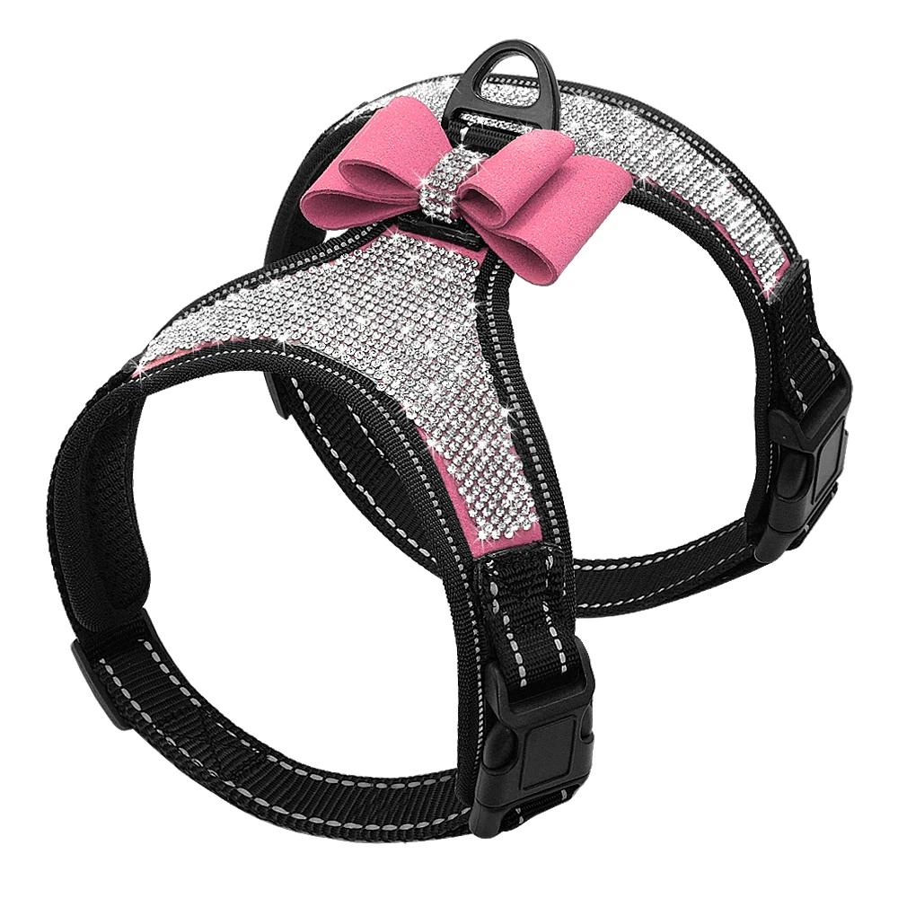 Arnês de Nylon reflexivo para cães pequenos e médios, Pitbull e Pug Harness Vest, Rhinestone Bowknot, Acessórios para animais de estimação - Image 1