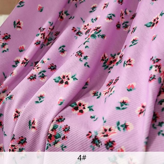 Tecido de Malha Elástica Floral com Nervuras para Vestidos e Tops DIY