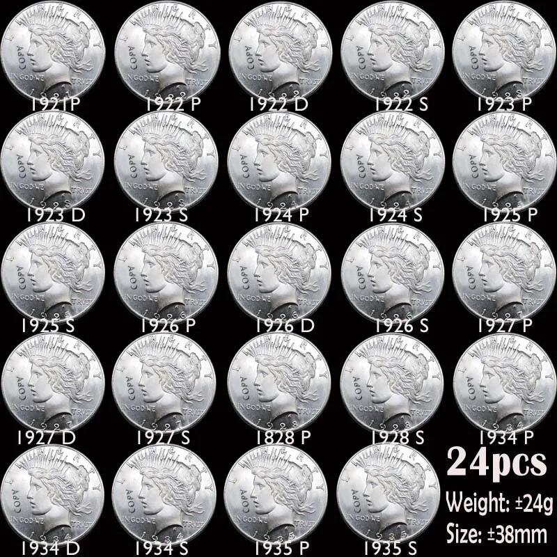 Conjunto completo de moedas eua 24 peças 1921-1935 dólar da paz revestimento de prata cópia coleção de moedas - Image 1
