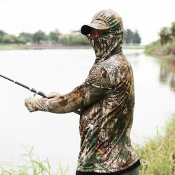 Roupas de pesca de proteção solar seca rápida masculina, caça ao ar livre relógio de aves, camisa Bionic Camo, Stretch respirável com capuz, verão - Image 2