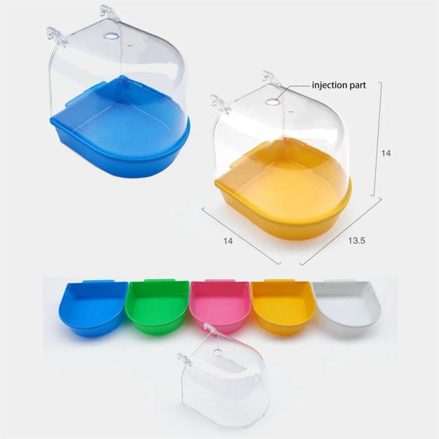 Acessórios para Gaiolas: Suporte de Banho Transparente para Pequenos Papagaios e Periquitos com Brinquedos e Alimentos