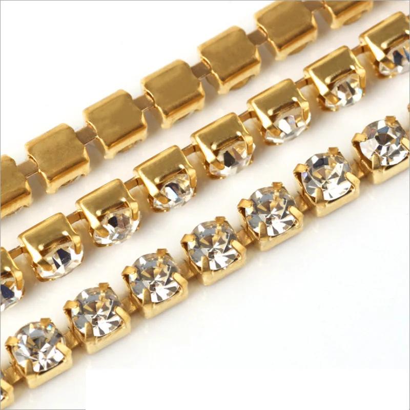 Strass densos copo chain 1 metro base garra de ouro cristais brilhantes strass pedras guarnição costura strass acessórios de corrente artesanato - Image 1