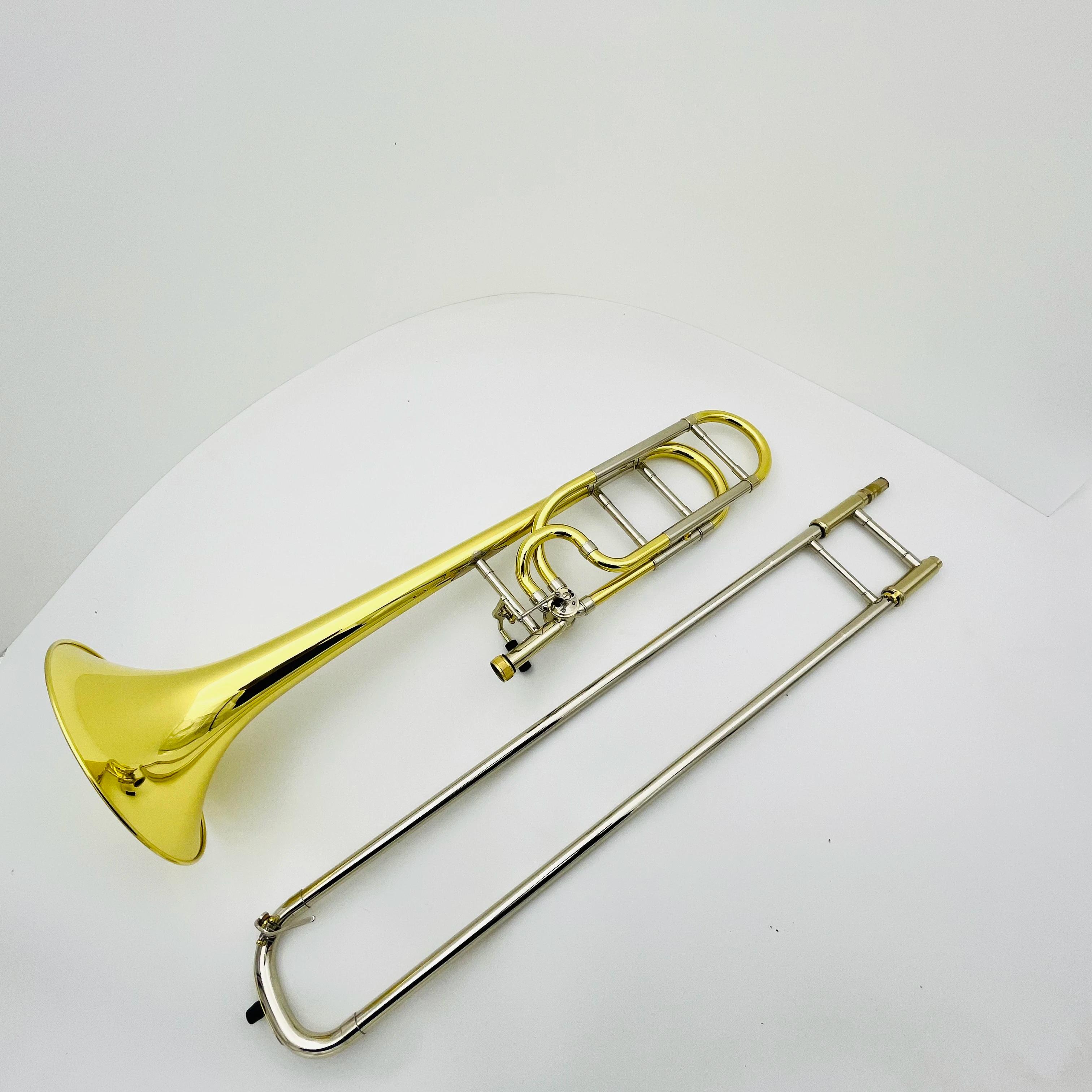 Nova chegada bb/f trombone latão chapeado profissional instrumento musical imagens reais com caso frete grátis - Image 1