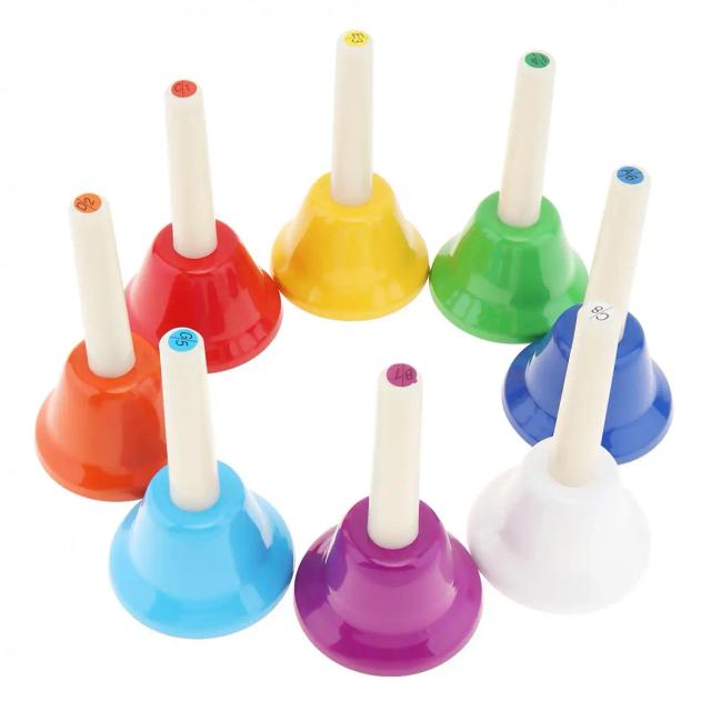Brinquedo Musical Colorido Slade: Conjunto de 8 Instrumentos de Percussão com Sino de Mão para Educação Precoce de Crianças e Bebês
