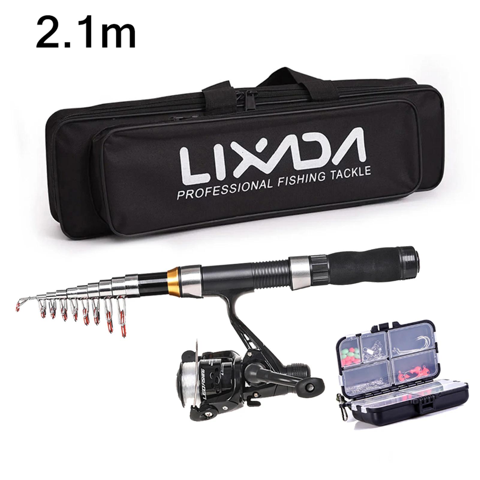 Lixada carretel da vara de pesca combo kit completo com 2.1m 2.3 varas de pesca telescópica 2 pçs molinetes conjunto com ganchos iscas macias saco - Image 1
