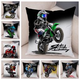 Capa de almofada da motocicleta dos desenhos animados decoração esportes radicais fronha macio pelúcia móvel bicicleta travesseiro para o sofá casa crianças quarto - Image 1