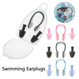 1 conjunto à prova dwaterproof água macio silicone natação earplugues nariz clipe caso protetor evitar a proteção da água plugue da orelha nadar suprimentos de mergulho - Image 1